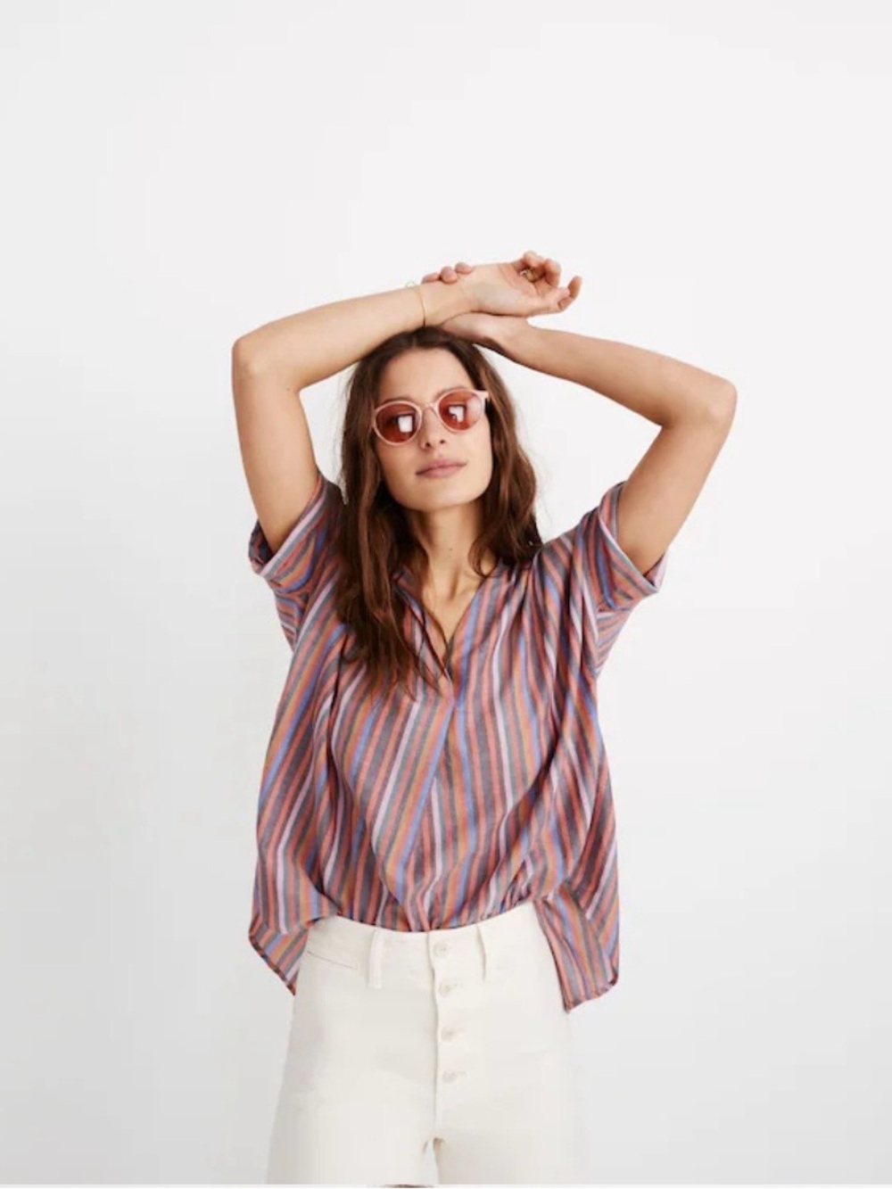Madewell Courier Button-Back Shirt in Rainbow Stripe Small EUC